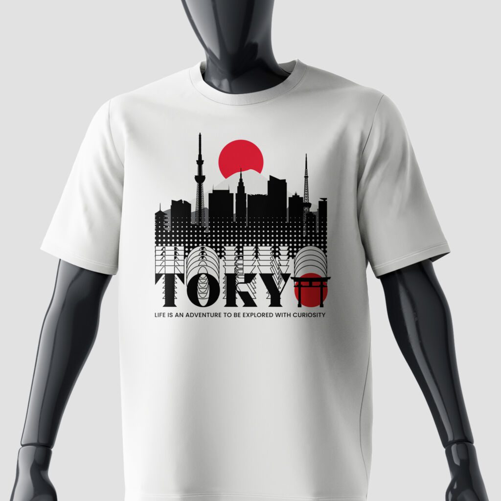 Mannequins portant un t-shirt avec un design représentant la ville de Tokyo, création par Moraless Ltd.