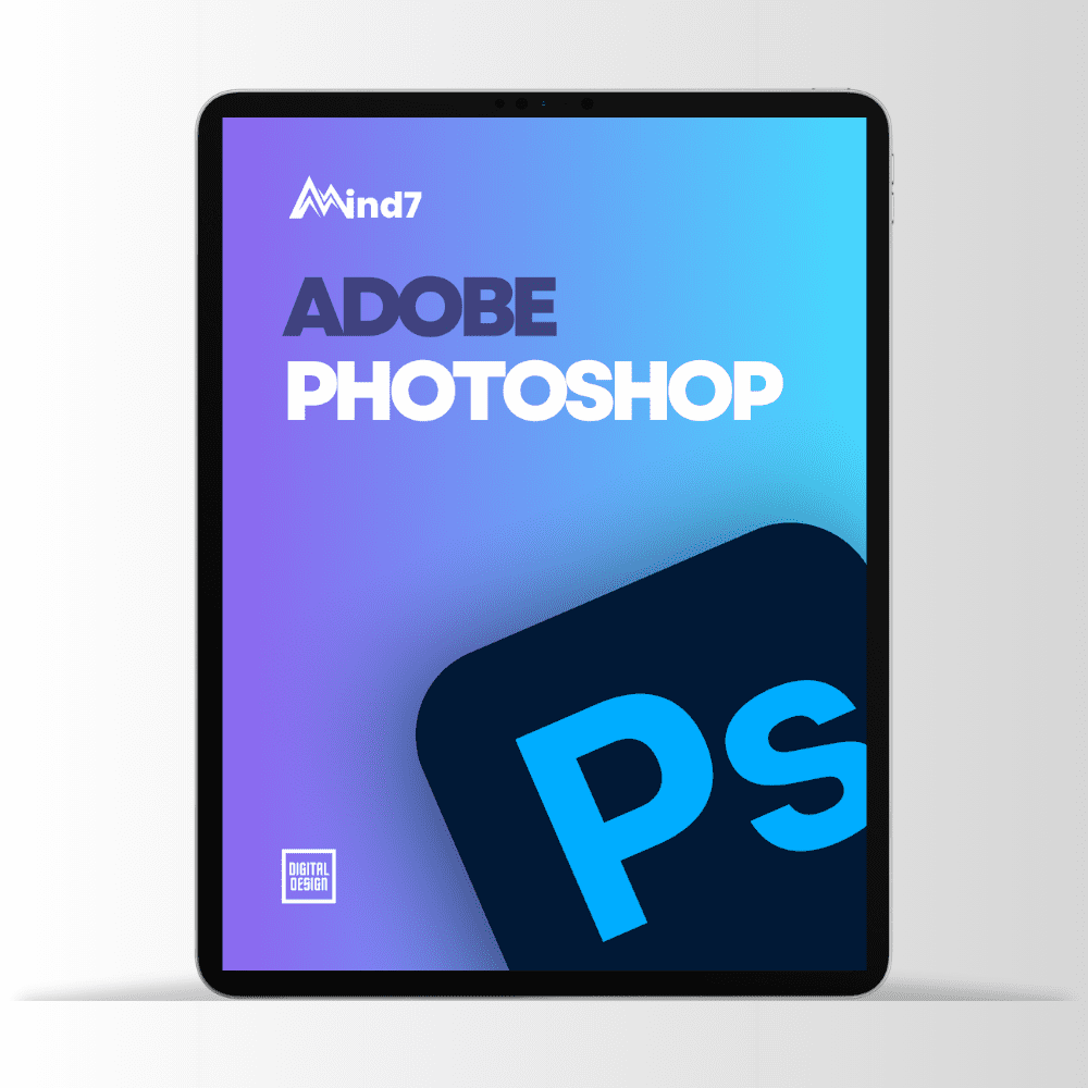 Tablette affichant la couverture d'une formation Adobe Photoshop, mise en avant par Moraless Ltd.