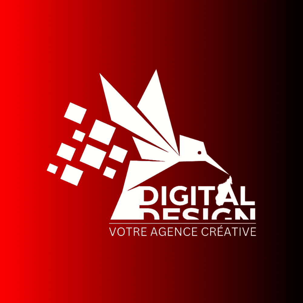 Logo de Digital Design avec un merle tenant Madagascar, design par Moraless Ltd.