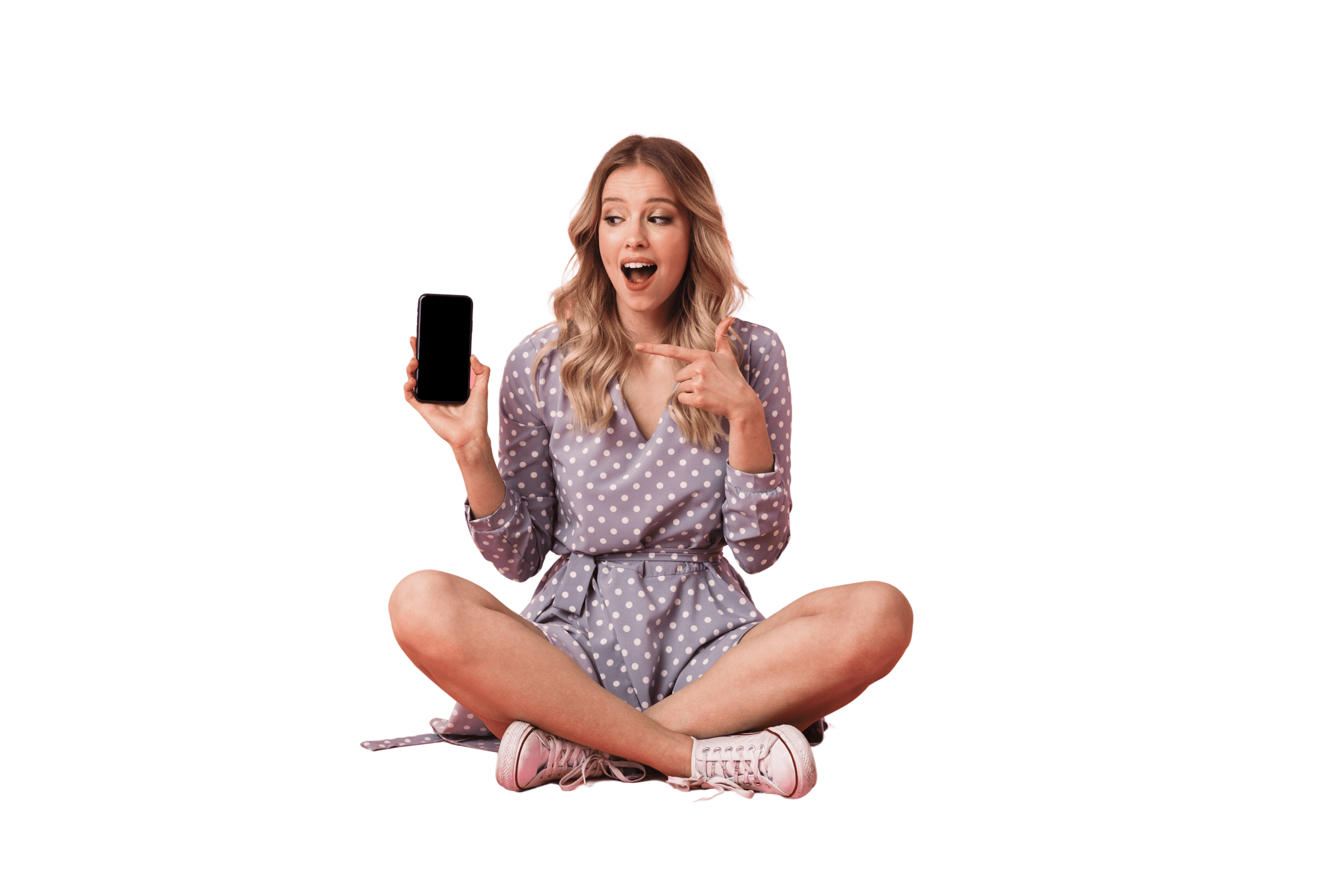 Femme dans une bulle montrant son téléphone, entourée d'icônes de médias sociaux représentant les services de centre de relation client de Moraless Ltd